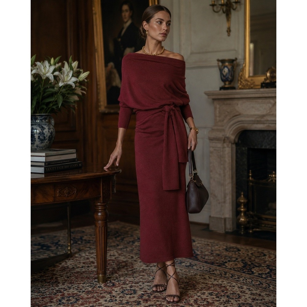 Polo Ralph Lauren Dress Womens XL Red Maxi Cashmere Quiet Luxury